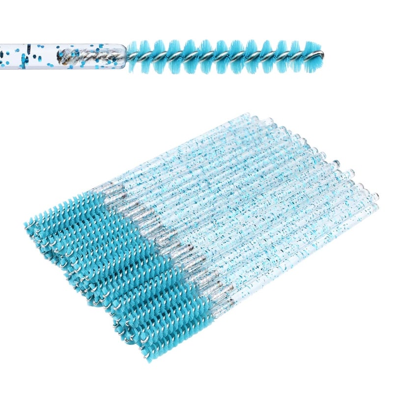 SenRocc Mini Disposable Skinny Mascara Wands 50pcs Micro Eyelash Brush Small Pink Makeup Brush Applicators Eyebrow Spoolies (Skinny-C-Babyblue-50) - Image 1